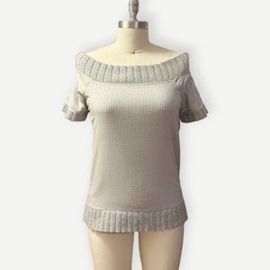Alice + Olivia Off-the-Shoulders Silk + Angora Grey Sweater Knit Sequins Top S